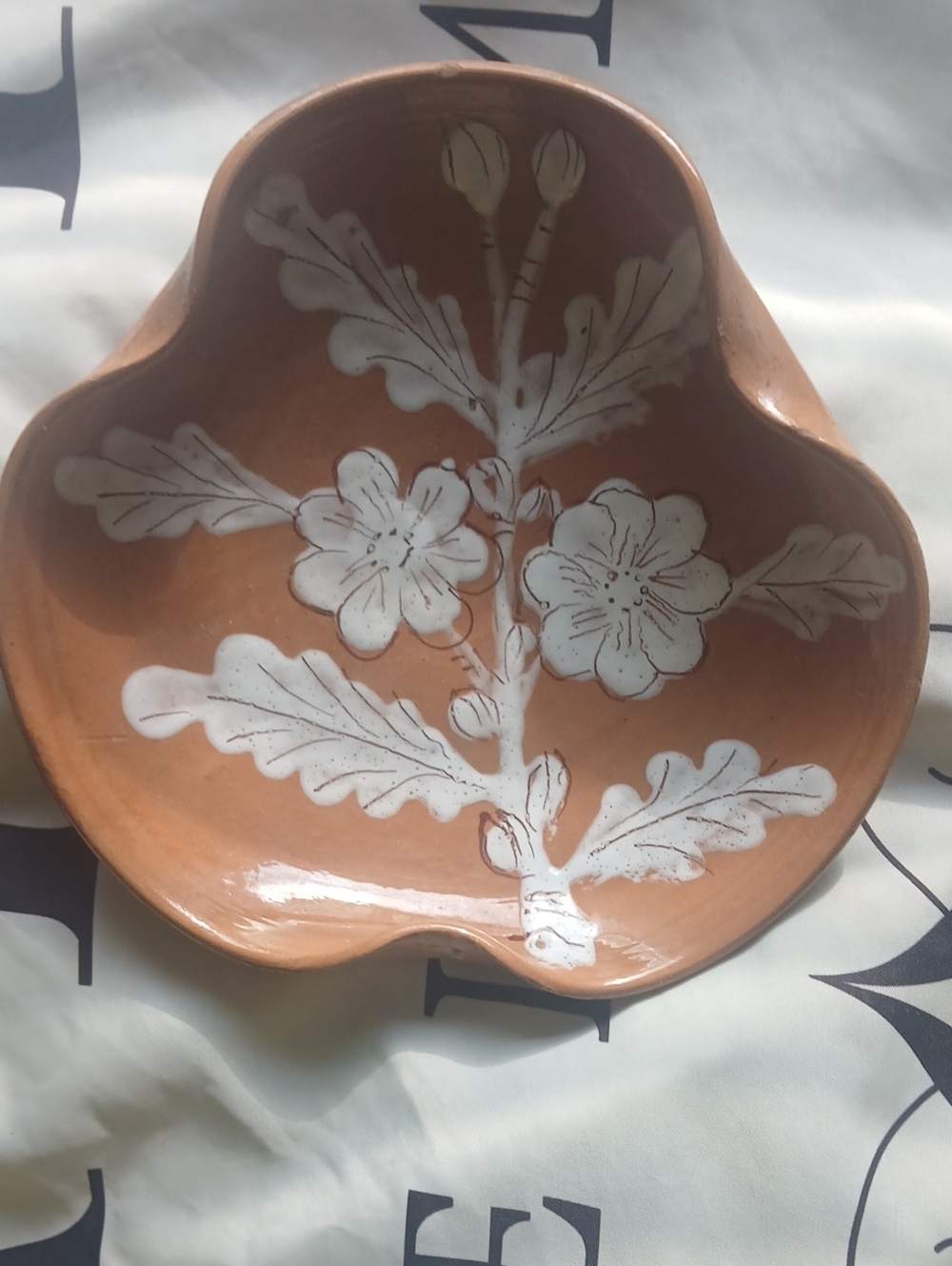 Terracotta Floral Ceramic Bowl - White Floral Design-Italy